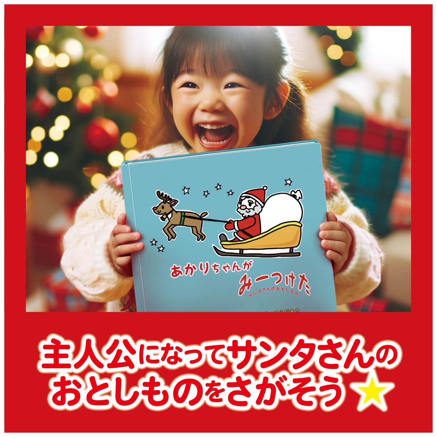 名入れ絵本「クリスマスみーつけた」商品詳細 表紙 仕掛け絵本 1~5歳向け 遊びながら学べる ユニークな名入れ絵本 似顔絵の入る絵本 #クリスマス #クリスマスプレゼント #名入れ絵本 #名前入り絵本 #仕掛け絵本 #誕生日祝い #オリジナル絵本 #カスタマイズ #パーソナライズ #プレゼント#誕プレ #メッセージ #手紙 #贈り物 #読み聞かせ #孫 #似顔絵 #似顔絵絵本 #1歳 #2歳 #3歳 #4歳 #5歳 #6歳 #7歳 #8歳 #9歳 #10歳 あなたの絵本ドットコム