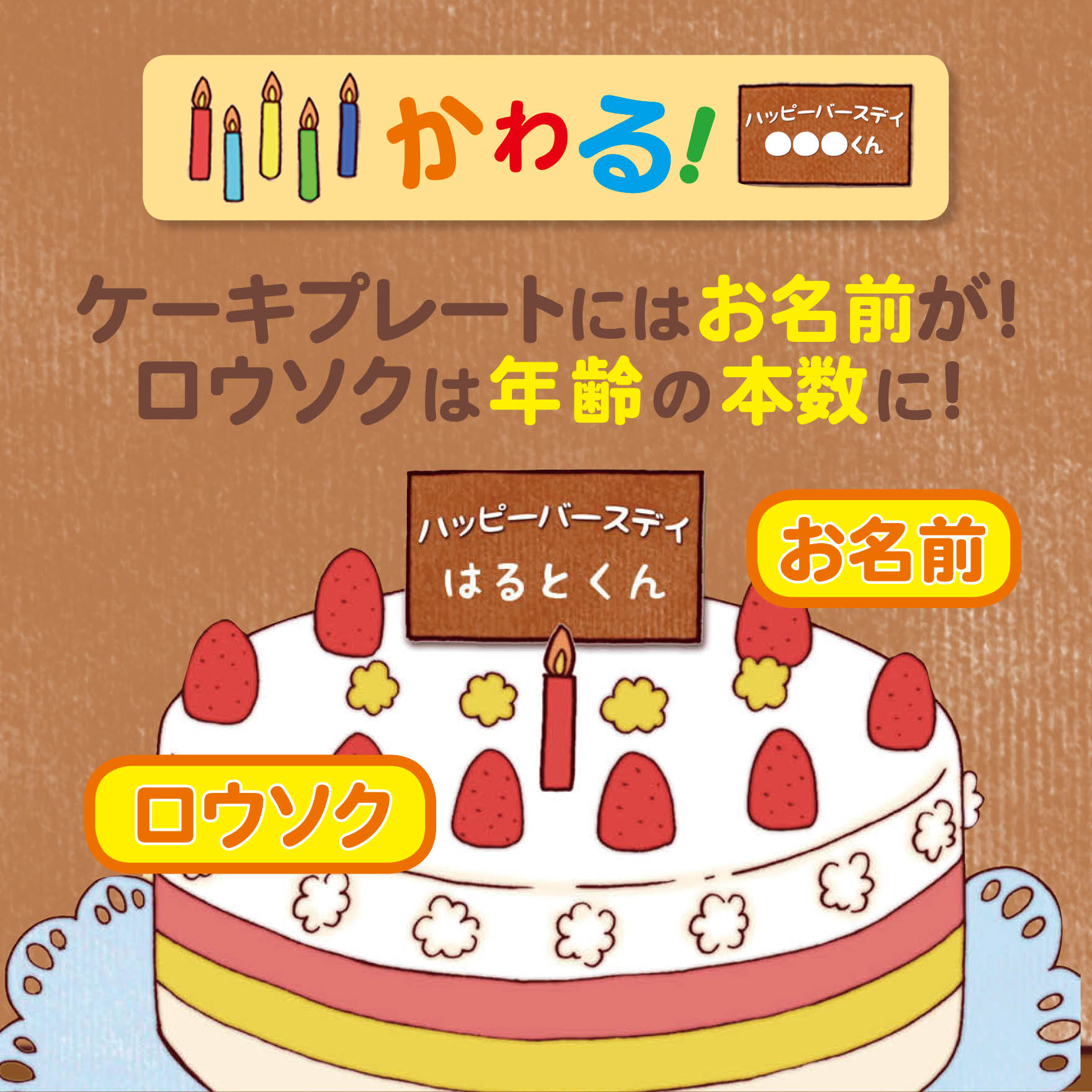 名入れ絵本「なんのおと」幼児用 日常の音とお誕生日がテーマの読み聞かせ絵本 ケーキのイラスト キャンドル -#誕生日祝い  #オリジナル絵本 #カスタマイズ #プレゼント #贈り物 #音遊び #畳語 #オノマトペ #0歳 #1歳 #2歳 #3歳 #あなたの絵本ドットコム #読み聞かせ #孫