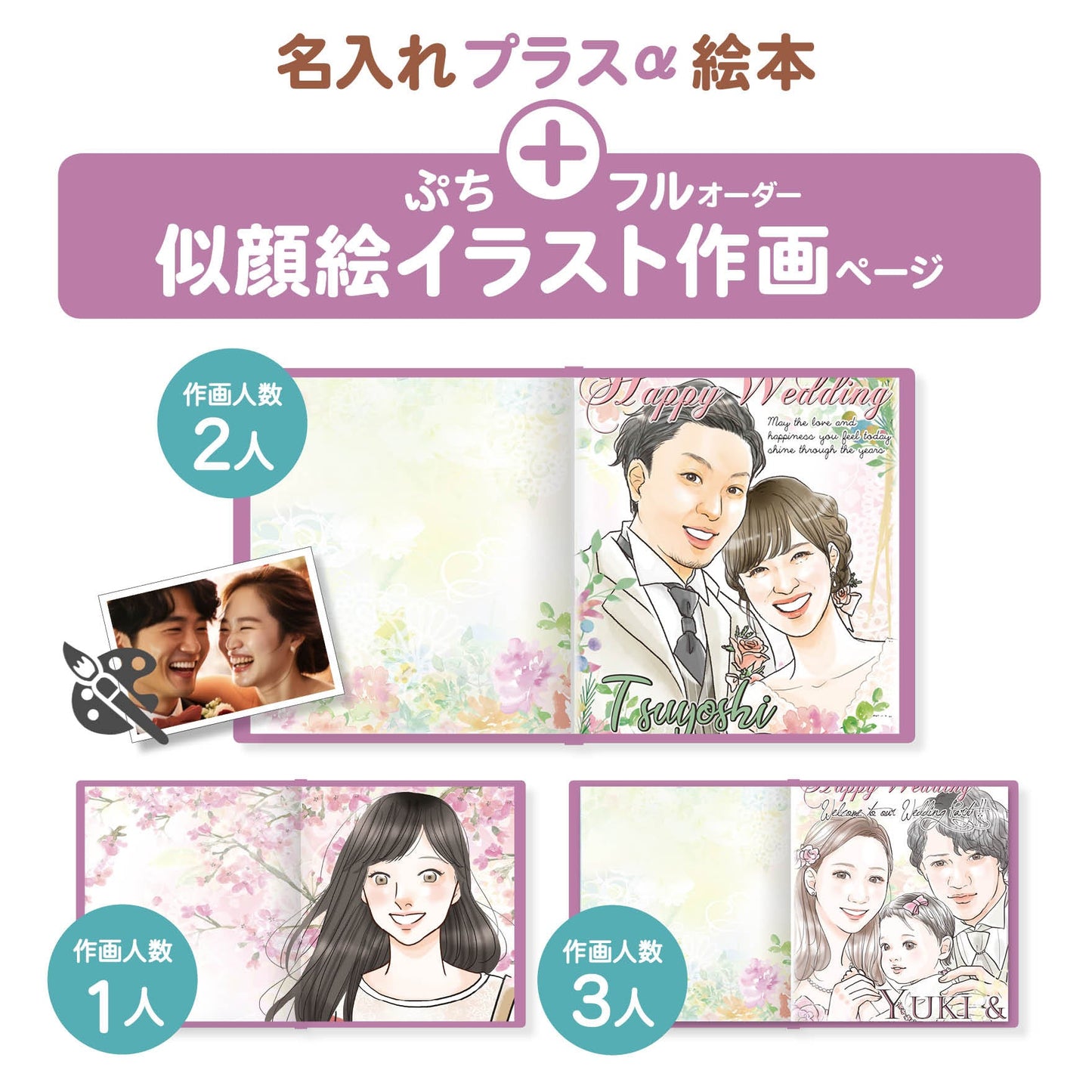 名入れ絵本 オーダー絵本 結婚式 披露宴両親への手紙 サプライズ 幸せな結婚 花嫁 花婿 ゼクシィ ブライダル 結婚祝い 結婚指輪 セミオーダー絵本 似顔絵ページ